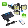 LED Solar Lights 192 198 COB Outdoor -Bewegungssensor 4 Köpfe 3 Modi Gartenwand Lampe IP67 wasserdichte Landschaftssicherheitsbeleuchtung