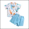 Kläder sätter barn pojkar gentleman kläder barn dinosaurie tryck skjorta toppsandshorts 2pcs/set sommar mode bou mxhome dh2pa