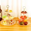 Party Decoration Three-Tier Crystal Cake Stand Gold/Silver Fruit Plate Snack Box Birthday Desktop Decoration Party