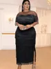 Plus Size Kleider Elegante Quaste Lange Figurbetontes Tüll Patchwork Kurvige Frauen Kleidung Geburtstag Abend Party Event Kleider Kleid 4XLPlus Edad22