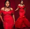 2022 Plus Size Arabic Aso Ebi Red Mermaid Luxurious Prom Dresses Sequined Lace Evening Formal Party Second Reception Birthday Engagement Gowns Dress ZJ606
