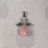 Natural Stone Angel Pendant Charms for Necklace Pink Quartz Agates Pendants Silver-color Water Drop Female Jewelry Gift