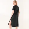 Elegant Cotton WomenS Dress Casual Loose Short Sleeve Split Out Black Female Sexy Long For Year Vestido Sales 220426