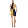 Plus Size Dresses L-4XL Color Block Spliced Mini Dress Women Fashion Zipper Front Sleeveless Vestido Summer Loungeweard DressPlus