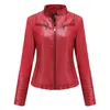 Femmes Moto Biker Zipper Veste Automne Printemps Moto Veste En Cuir Dames Noir Rouge Café Abricot Chaqueta Cuero Mujer L220801