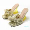 Sandaler Summer Silk Women Pumps Bow Jelly Heel Slippers Open Toe High Heels Transparent Perspex Clear Shoes Sandaler