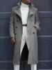 Masculino masculino de lapela de lapela de peito duplo casaco de trincheira longa casual mistura de algodão pavão Autumn inverno casacos soltos