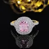 Vecalon New Jewelry Real 100% Soild Anello in argento sterling 925 3ct 5A Zircon Pink Cz Anello di fidanzamento con fascia nuziale per donna uomo