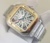 Super 2 styles latest version WHSA0012 men Wristwatches 39mm Japanese Quartz Skeleton Movement Two tones Behind transparent High Q225B