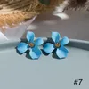 Dingle ljuskrona koreansk blå geometrisk blommahänge örhängen flera droppar trendiga blommiga harts akryl raffia örhängen.