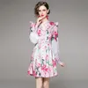 High-end Trend Womens Retro Dress Long Sleeve Ruffle Printed Dress 2023 Summer Autumn Floral Dress Temperament Lady Shirt Dresses