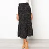 Skirts White Dots Floral Print Pleated Midi Skirt Women Elastic High Waist Side Pockets Summer 2022 Elegant Female BottomSkirts