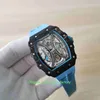 Hot Selling Top Quality Watches 44mm x 50mm RM53-01 Skeleton NTPT Carbon Fiber Blue Rubber Bands Transparent Mechanical Automatic Mens Men's Watch Wristwatches