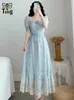 Tingfly Sweet Soft Girl A Line Dress Summer Lace Embroidery Button Decor Party Dresses Casual Street Boho Vestidos Midi Feminino 220613