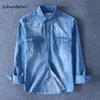 Schinteon Printemps Automne Hommes Denim Mince Chemise À Manches Longues Doux 100% Coton Deux Poches Mince Léger Élastique Jeans Cowboy 4XL 220324