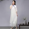 Kadınlar İki Parçalı Pantolon Beyaz Çin tarzı Baskı Gevşek Uzun Geliştirilmiş Cheongsam Top Sıradan Set Pantolonları Kadın Yaz Giysileri Takım