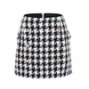 New Fashion Runway Designer Skirt Women's Metal Lion Buttons Embellished Houndstooth Tweed Mini Skirt T200324