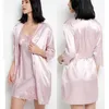 Plus Size 5PC Sleepwear Kobiet Piżamy Zestaw Satin Pyjamamas Sexy Koronki Ślubna Nocna Ślubna Rayon Wear Wear Homeybooke Suit W220328