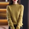 Spring / Autumn New Cashmere Sweater Women's Half Turtleneck Pullover 100% Pure Wool Knitted Hollow Slim Large Size