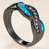 Bröllopsringar klassiska kvinnliga blå opal stenring charm 14kt svart guld för kvinnor lyx brud kristall geometri förlovning ringwedding edwi2