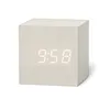 Qualified Digital Wooden LED Alarm Clock Wood Retro Glow Desktop Table Decor Voice Control Sze Function Desk Tools 220329