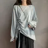 Camiseta de mujer talla 6XL 150KG primavera Casual delgada para mujer cuello redondo manga larga Color sólido mujer moda coreana ropa mujer Phyl22