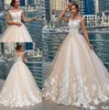 One pcs NEW!!! Ball Gown Nude Tulle Overlay 3D Flower Lace Wedding Dress Sheer Neck Floor Length Bridal Gowns Champagne Ivory Vintage Design