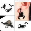 Boucles d'oreilles Scorpion noir pour hommes Stud pour femmes personnalité Punk double face portant une boucle d'oreille drôle Alternative oreille bijoux GiftsStud Mill2