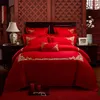 Embroidered Wedding Four Piece Set Jacquard Big Red Multi Cotton Bedding