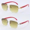 Wooden With Metal 18K Gold Red Wood Rimless Sunglasses 8300816 Style Sun Glasses Unisex Ornamental Light color lens Driving Fashion Ornamental Lenses Size:54-18-140