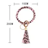 Chaves-chave de couro de couro de couro redondo ânimo de fashion leopardo impressão de tassel big bangle bangling pingente de anel de chave de pulseira ENEK22