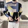 Winter New Men Sweater Geometric Pattern Trend Padded Slim Personality High Quality Knit Sweater Clothes G22801