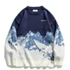 Maglioni da uomo Harajuku Snow Mountain Maglione lavorato a maglia da uomo Gradient Women Ricamo Pullover casual in cotone vintage da uomo