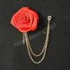 Fabric Rose Flower Brooch Crystal Chain Tassel Men's Suit Lapel Pins Bridegroom Wedding Brooches Fashion Jewelry Accessories