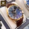 OLEVS 2871 Casual Stainls Steel Back Waterproof Mens Watch Chronograph Quartz Watch Leather Wrist Watch Men