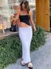 Kadınlar için Tossy Yaz Örgü Uzun Etekler Seksi Beach Cove Up Elbise Partisi Kıyafetleri Düştü Belden Bak