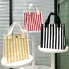 Newkorean 스트라이프 핸드백 캔버스 여성 야채 쇼핑 가방 가져 오는 점심 가방 부엌 저장 조직