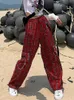 Houzhou 펑크화물 격자 무늬 바지 여성 고딕하라 주쿠 레드 체크 무늬 넓은 다리 바지 암컷 가을 스트리트웨어 히피 패션 220726
