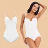 Bracket White Bodysuit Women Shapers Stretch Solid Color Silky Underwear Body Shapewear L220802