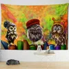 Psychedelic Animal Tapestry Spread Owl Fabric Wall Hanging Living Room Bedroom Hippie Lace Bohemian Decoration J220804