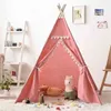 Children's Fold Tent Teepee for Kids Portable Tipi Infantil House for Infant Cabana Tents Decoration Carpet Wood Play House Toy 210402