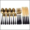 Tableware Black Stainless Steel Cutlery Set Forks Knives Spoons Kitchen Dinner Fork Spoon Knife Gold Dinnerware 16 Pcs 0221 Drop Delivery 20