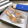 Aquazzura högkvalitativa designers klackar nya damsandaler Röda Bottom Klackar crysta spänne fest brudklänning skor klack sexig ryggrem 100% lädersula sandal