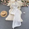 Tree Fungus Dress Summer Women Hollow Out Fashion Solid Single Breasted Ladeis Chic Ruffled Dresses 2023