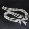 Hand knotted necklace 3rows white near round 6-7mm 18-21inch micro inlay zircon bowknot natural freshwater pearls fashion jewelr