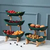 2/3 Tiers Plastic Fruit Plates With Wood Holder Ovala Servering Skålar För Party Food Server Display Stand Frukt Candy Dish Shelves 220418