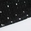xikom Abito da donna vintage in tweed scozzese nero scava fuori abito femminile casual decorazione di perle colletto quadrato sottile mini abiti 220406