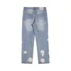Hip Hop Ink Painted Hole Frayed Casual Denim Trousers Mens and Women Harajuku Straight Patchwork Baggy Oversized Jeans Pants T220803