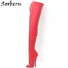 Sorbern Stivali alla coscia con cavallo rosso opaco Scarpe crossdresser BDSM Stringate Drag Queen Stivali lunghi Stivali larghi personalizzati slim fit Sm