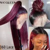 HD Lace Front Wig B J X Straight Burgundy Frontal Human Hair Brazilian Remy Precked Ombre Wine Censy 220606